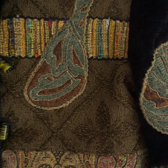 Vintage '90S Allure Petite Black Green Patchwork Paisley Tapestry Jacket PXS - Picture 9 of 16